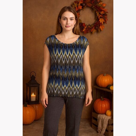 J. Jill Abstract Chevron Abstract Top Size M/L Multicolor Short Dolman Sleeves - Picture 1 of 10